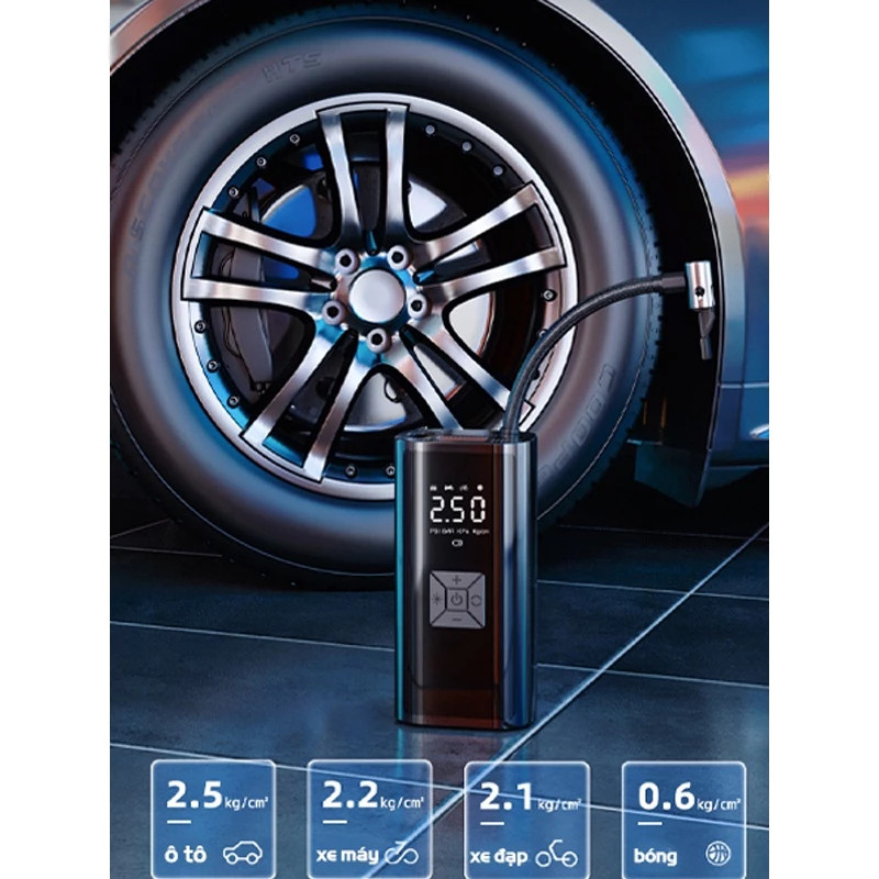 Bơm Xe Ô Tô,Xe Máy Xe Đạp Công Suất 100W 120W Máy Bơm Lốp Ô Tô Di Động Bánh Xe Không Dây