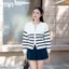 Áo khoác cardigan nữ len dệt kim mềm mại, thiết kế kẻ sọc, khoá kéo, thời trang, thanh lịch MỊN