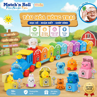 【BabyJoy】Bộ tàu hỏa trang trại Montessori,đồ chơi ghép cặp dạy số,màu sắc và hình khối,phát triển vận động tinh cho trẻ
