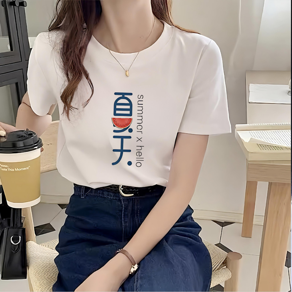 （Giao hàng 24h）Angela Áo phông nữ dáng vừa NA01 màu trắng chất liệu thun cotton Loza G0206