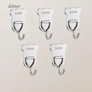 DELMER 5 Móc Thép Không Gỉ, Móc Kim Loại Không Đục Lỗ Chống Ẩm Mạnh Mẽ Và Bền Đẹp, Khả Năng Chịu Lực Mạnh Không Làm Tổn Thương Tường Chống Thấm Nước Hình Gấu Móc Nhà Bếp
