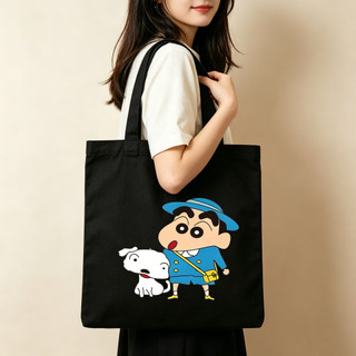 Túi tote vải in hình dưa hấu Crayon Shin-chan - Túi đeo vai thân thiện với môi trường dung tích lớn, Tote thông thường dành cho học sinh & sử dụng hàng ngày, Có nhiều lựa chọn