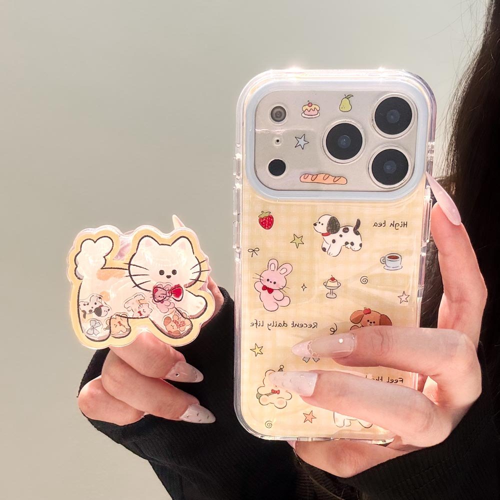 Ốp lưng cứng Tương thích với iPhone 15 15Pro 15ProMax 16 16Pro 16ProMax 17 17Pro 17ProMax Ốp lưng họa tiết mèo ca rô màu vàng