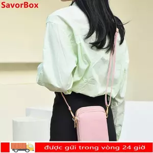 Túi đeo vai SAVORBOX, Ví điện thoại di động có dây kéo tường 3 lớp, có phích cắm tai nghe Ví đa chức năng Nylon