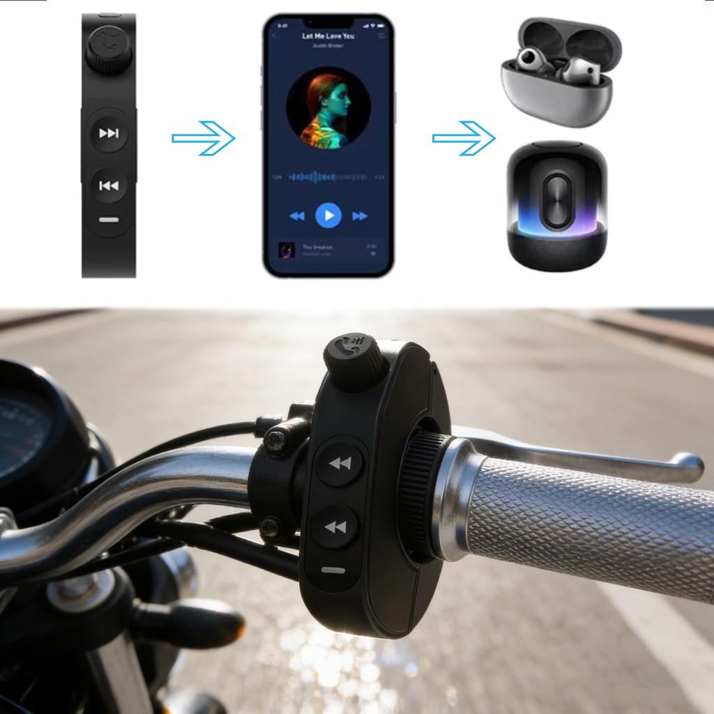 [Sẵn sàng] Bộ điều khiển từ xa tay lái không dây V5.3 Mũ bảo hiểm xe máy Tai nghe Nút điều khiển từ xa Bộ trợ lý giọng nói rảnh tay chống nước