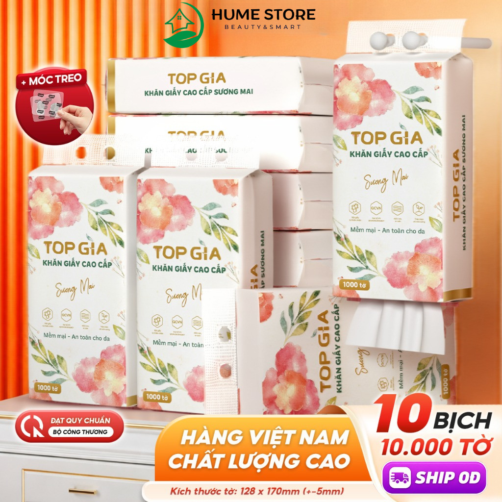 Khăn giấy Cao cấp Sương Mai TopGia Thung 12/10/5 1000 tờ dày dai mềm mịn thấm hút tốt