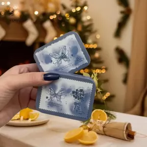 HNKMP Hộp đựng bướm xanh cổ điển di động dễ thương có hộp đựng gương để du lịch ngoài trời.