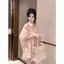 Bộ đồ thời trang thông thường cao cấp nhẹ nhàng phong cách Hồng Kông dành cho nữ lưng rỗng buộc dây nửa tay Quần short hai mảnh mùa hè