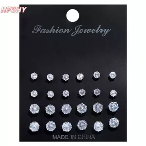 HFSHY 12 Cái / bộ Thời Trang Pha Lê Sáng Bóng Cưới Bông Tai Tuyên Bố Món Quà Trang Sức VN