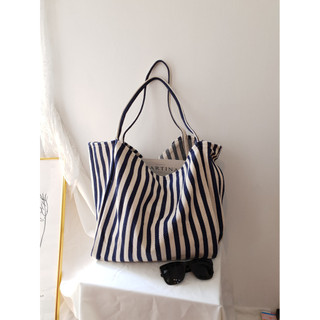 Túi vải canvas sọc đơn giản và tươi mát phong cách Hàn Quốc