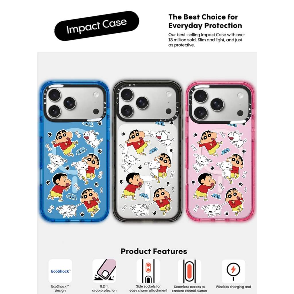 CASECASE X Crayon Shin chan Nohara Shiro Đen / Xanh da trời / Hồng Fizz Bộ sưu tập Màu sắc Trong suốt Cứng Hút Từ Tính Tác Động Dành Cho Apple IPhone 13 14 15 16 17Pro Max Plus Có Hộp