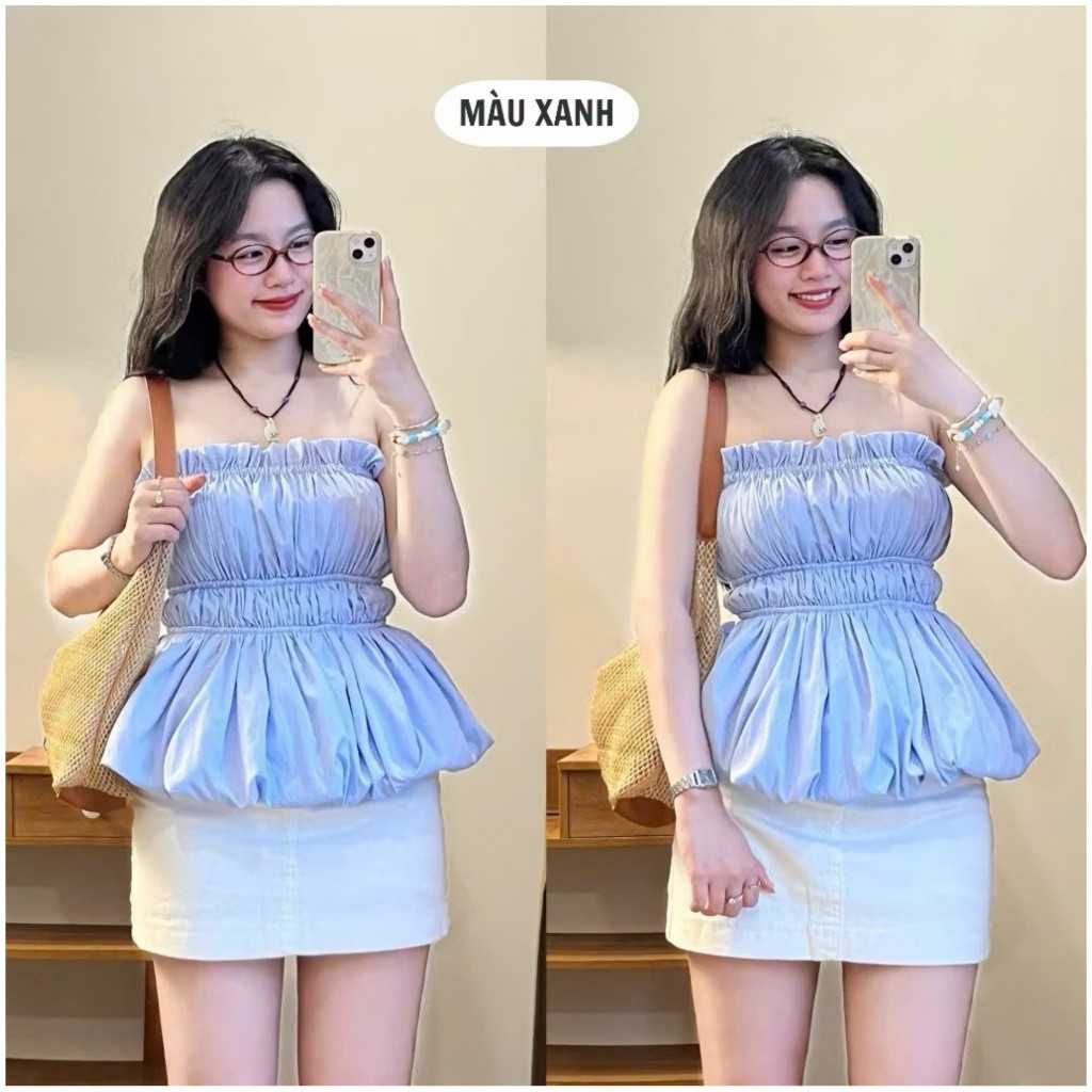 Áo Ống Gió Nhăn Bồng Xòe 2 Lớp