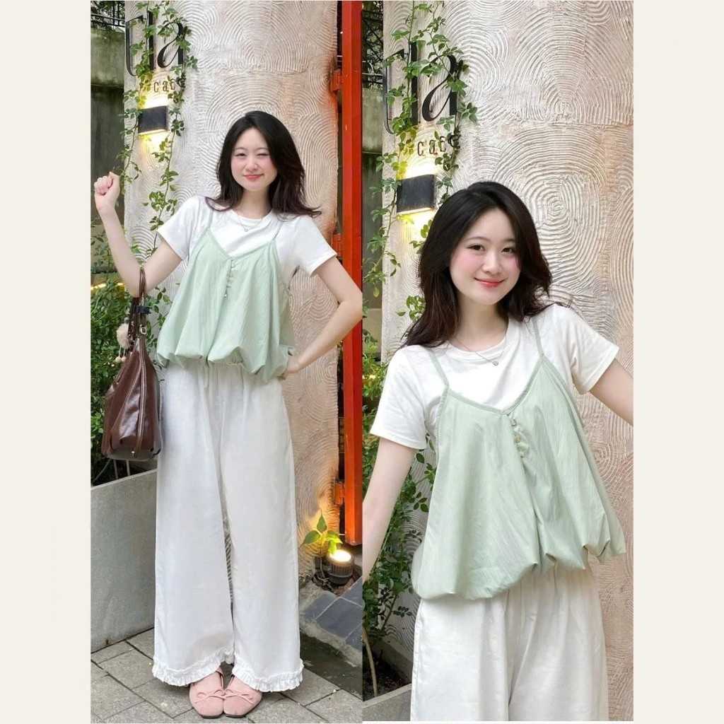 Set Yếm Nữ 2 Dây Dáng Bí Cúc Dọc Kèm Áo Thun Trơn (Có Bán Lẻ Yếm)  MA3807