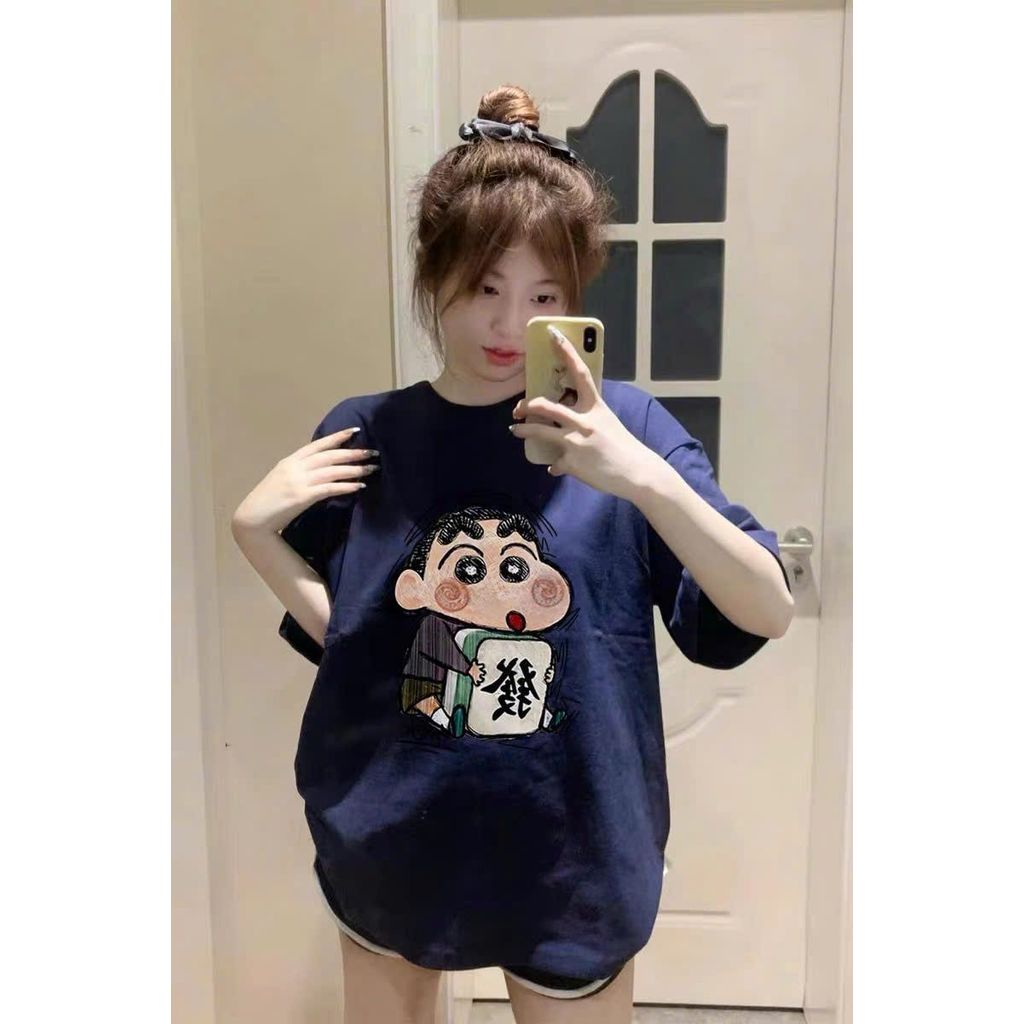 Áo phông unisex tay lỡ chất cotton su thoáng mát-hình chú bé shinn dễ thương