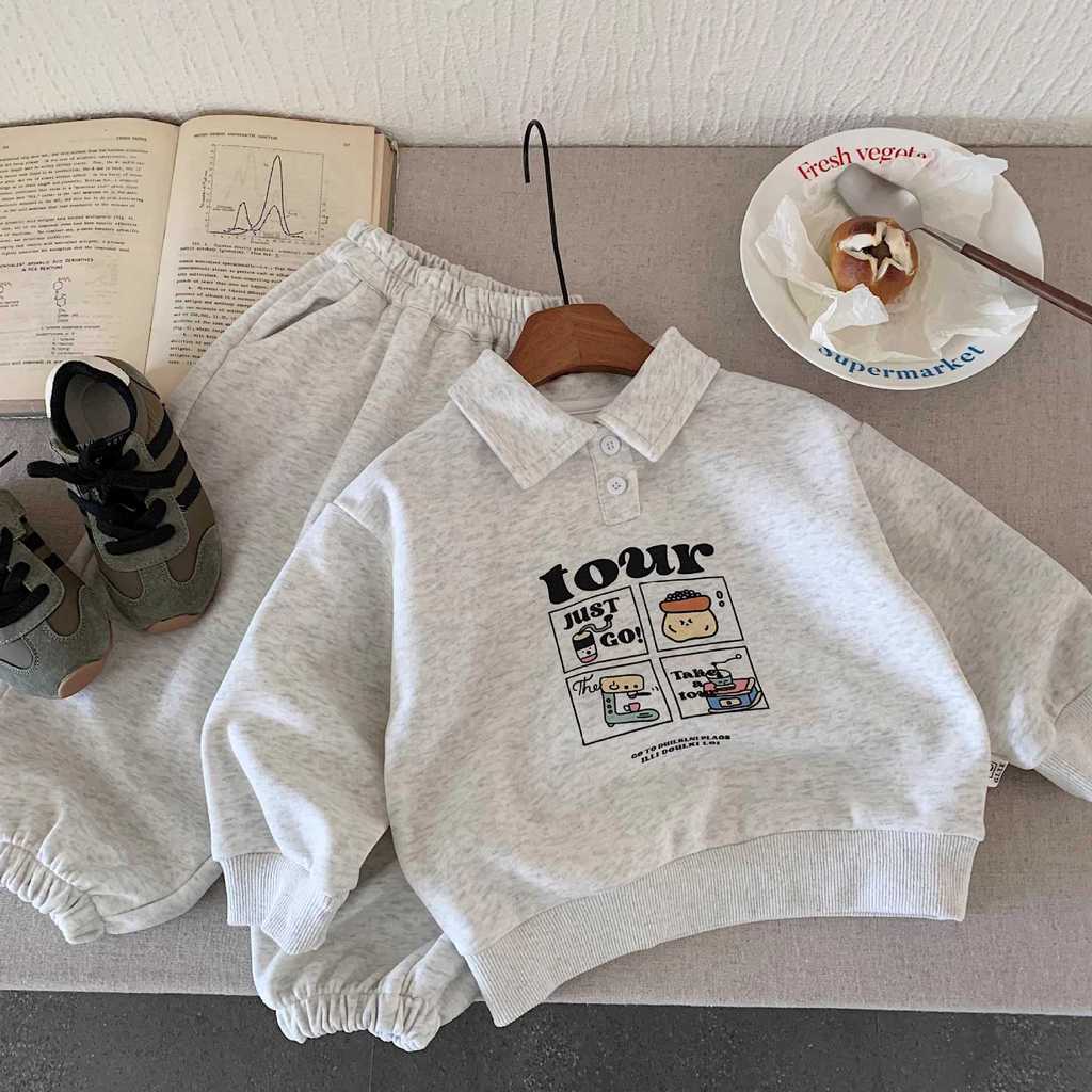​Bộ đồ áo thun trẻ em Bộ đồ hai mảnh Cotton mùa thu cỡ 80-150​ QBSW