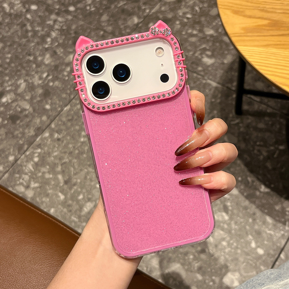 Ốp điện thoại Acrylic tai mèo kim cương lấp lánh 2 trong 1 cho iPhone 17 Pro Max 17 Air 16 Plus 15 14 13 12 11 Vỏ bảo vệ chống sốc