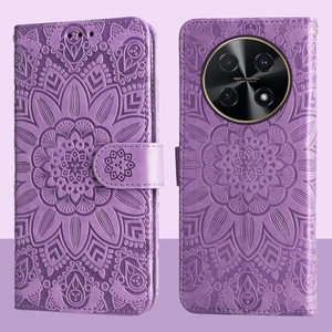 Ví da từ tính Flip Case cho Huawei Nova 14i 13i 12i Y91 Y90 Vỏ điện thoại hoa hướng dương dập nổi