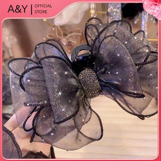 A & Y Lưới Đen Nơ Kim Cương Giả Vuốt Tóc Vintage Thanh Lịch Kẹp Tóc Kẹp Tóc Cho Nữ Phụ Kiện Tóc Thời Trang.