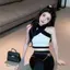 Mùa Hè Nguyên Chất Desire Ngọt Cay Gợi Cảm Ngắn Cổ Áo Vest Bên Ngoài Mặc Màu Sắc Tương Phản Rốn Không Tay Top Ôm Hơn Nhìn Thoáng Khí