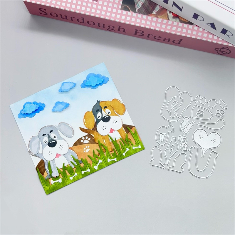 Hoạt Hình Con Chó Con Kim Loại Thép Carbon Cắt Khuôn Handmade DIY Album Ảnh Thiệp Chúc Mừng Cắt Chết Giấy Thủ Công Sổ Lưu Niệm Dập Nổi Khắc Bản Mẫu