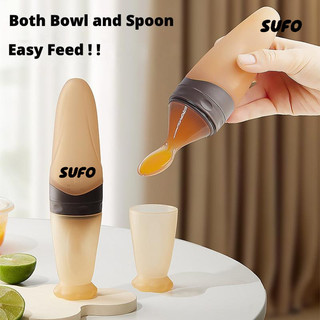 [SUFO] Bộ cho ăn tích hợp silicon cho bé, Thìa mì ăn liền cho trẻ sơ sinh, Đầu thìa siêu mềm, Thìa sữa đo, Thìa bóp bình sữa cho bé, 120ML, Di động