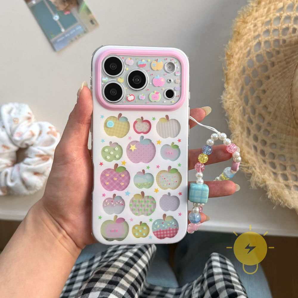 Phone Case For iPhone 17 Pro Max 16 15 TPU Keychain Chain Colorful Strawberry Aesthetic Korean Cute