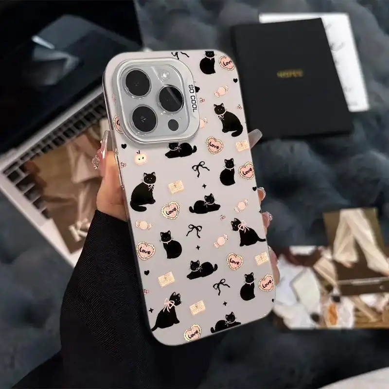 Ốp lưng chống sốc mèo đen dễ thương thiết kế phong cách nữ tính độc đáo Bảo Vệ Camera Cấp iPhone 17/16/15/14/13/12/11 Ma