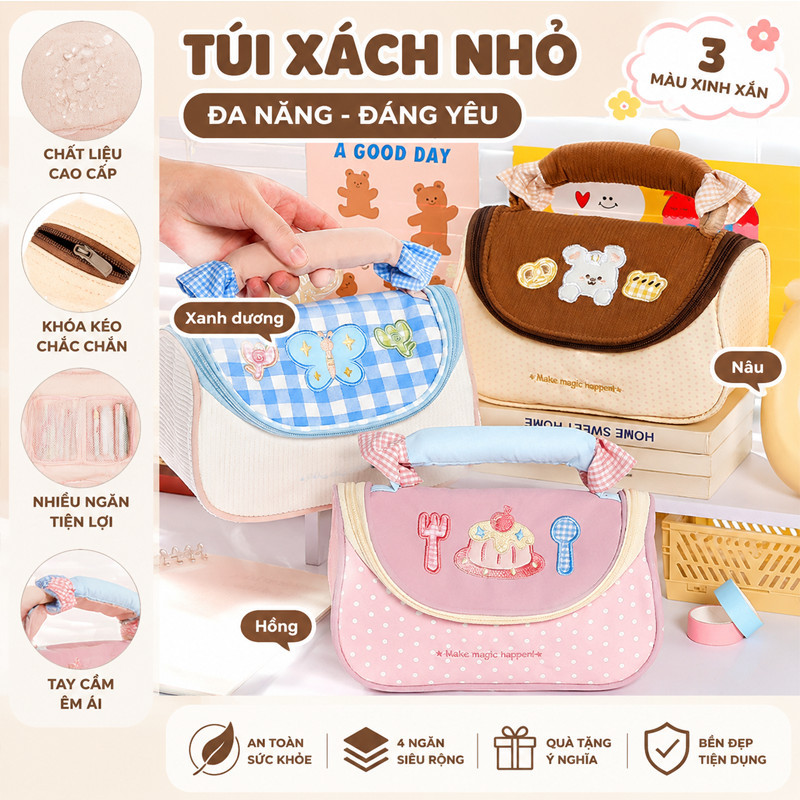 Túi đựng bút macaroon hoạt hình dễ thương, túi bút cầm tay dung tích lớn đựng bút tiện lợi