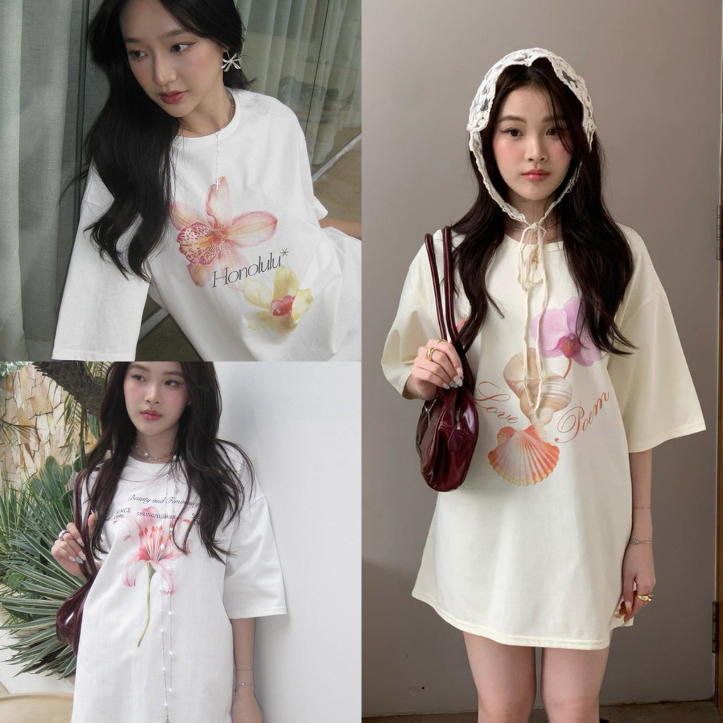 BOOM Áo thun nữ kiểu hàn quốc form rộng tay lỡ cổ tròn cotton Mát-Hè hot trend in cách dễ thương Áo phông form vừaF010