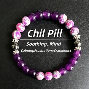Vòng tay pha lê tự nhiên - Hạt Hematite thạch anh tím - Làm dịu tâm trí êm dịu Handmade Unisex