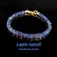 Vòng tay Lapis Lazuli tự nhiên - Hạt hình khối có tông màu vàng - Quà tặng Unisex thủ công-Ready