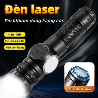 Đèn pin LED laser trắng thông minh màn hình kỹ thuật số COB chiếu sáng cạnh bên, nguồn sáng kép, chống nước