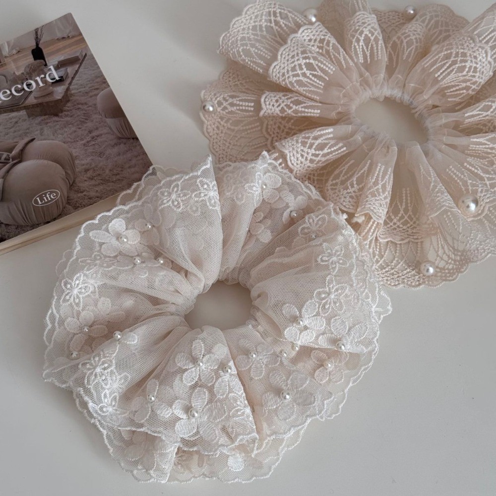 Hululu / Phong Cách Mới Kết Cấu Cao Cấp Ren Ngọc Trai Tính Khí Scrunchy Ngọt Mori Phong Cách Băng Đô Cao Su Phụ Kiện Tóc