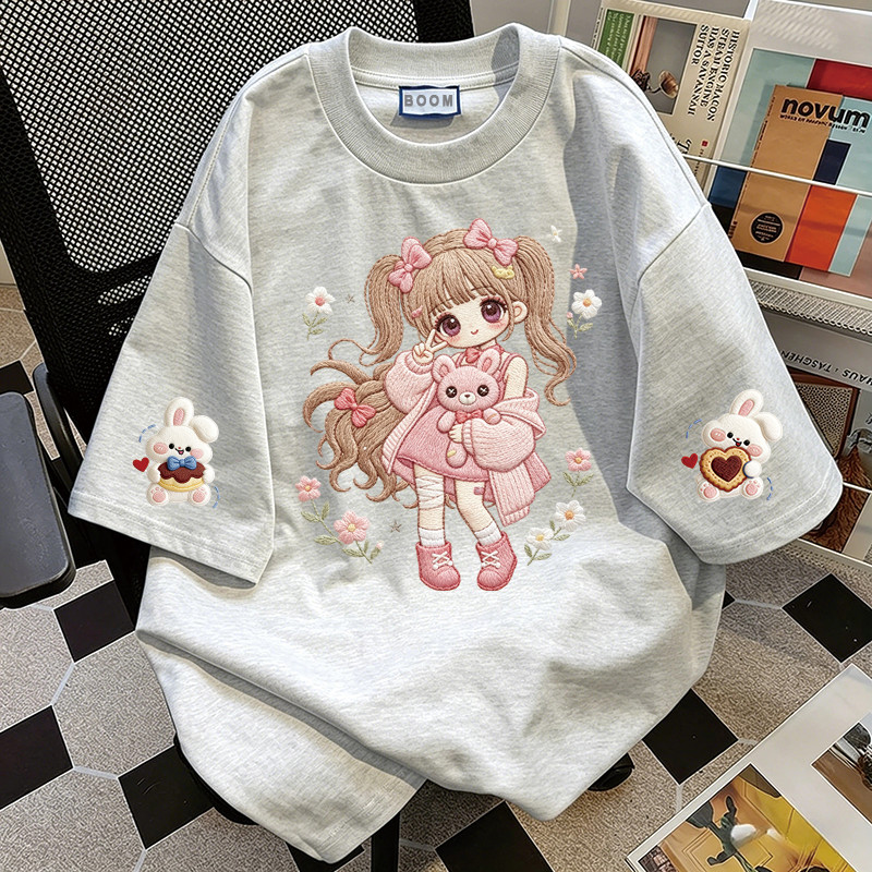 BOOM Áo thun nữ kiểu hàn quốc form rộng tay lỡ cổ tròn cotton Mát-Hè hot trend in cách dễ thương Áo phông form vừaF054