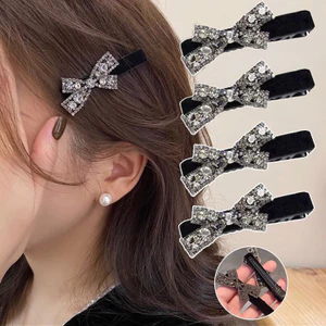 Mới 2 Chiếc Vintage Sang Trọng Nhung Nơ Mỏ Vịt Kẹp Tóc Phong Cách Hàn Quốc Cho Nữ