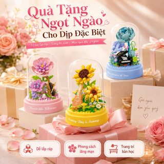 Bộ trang trí hoa dưới vòm kính – Hộp nhạc xoay, lắp ráp hạt nhỏ – Trang trí bàn học, quà tặng sinh nhật bạn gái