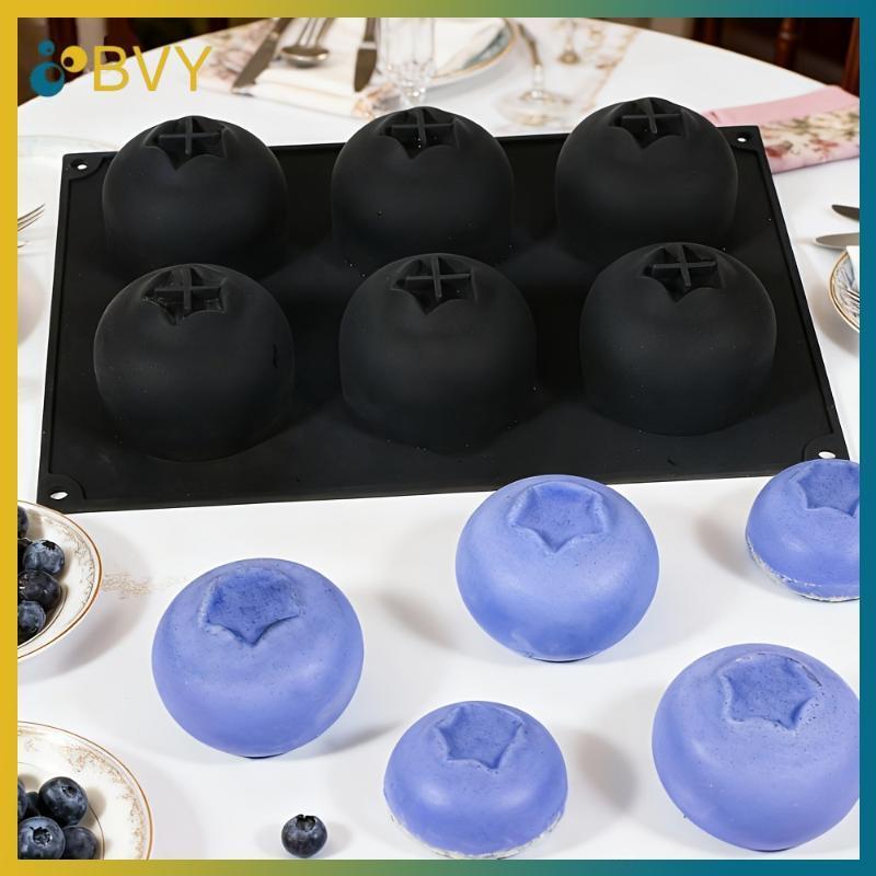 BVY 6-Cell Blueberry Hoặc Raspberry Design Khuôn Mousse Trái Cây Pháp Khuôn Bánh Silicon Khuôn Bánh Pudding Socola Dụng Cụ Nướng Bánh Tráng Miệng.