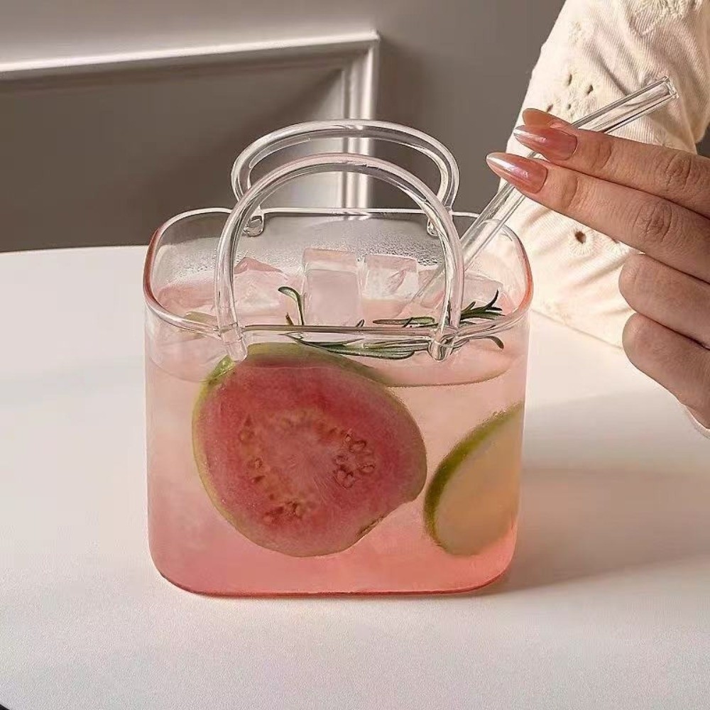 Túi xách DONOVANQQ Cốc thủy tinh, Cốc trà mùa hè dung tích lớn trong suốt, Hình dạng độc đáo sành điệu với ống hút Cốc rượu trang trí Chụp ảnh Prop