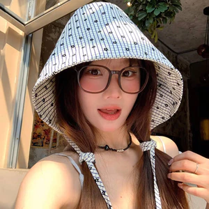VN Thích hợp cho mùa xuân hè Mũ vành rộng đa chức năng kiểu Pháp- Mũ chống nắng nữ sọc hoa đơn giản, Mũ bảo vệ mặt ngoài trời.