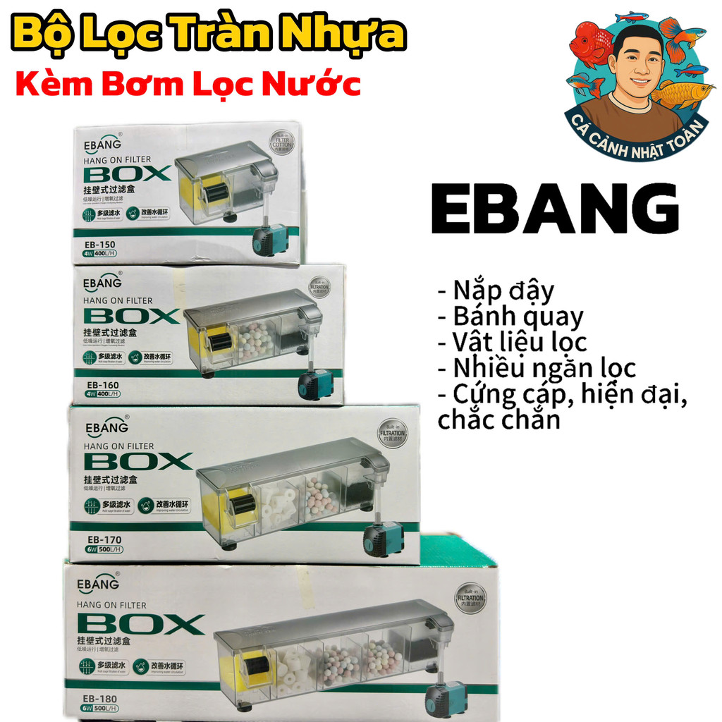 Bộ Lọc Tràn Kèm Bơm, Vật Liệu Lọc Cho Bể Cá Cảnh, Bể Thủy Sinh EBANG (kèm nắp đậy, bánh quay)