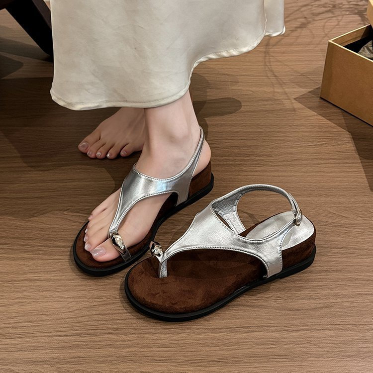 Giày Sandal Đế Dày Mũi Tròn Thời Trang Phong Cách Hàn Quốc PU Nữ Sinh Khí Retro Chống-