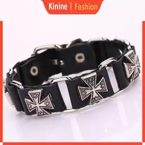KIN Nam Punk Có Thể Điều Chỉnh Dây Da Vòng Tay Kim Loại Cho Vòng Đeo Chéo Lắc Tay Wristba
