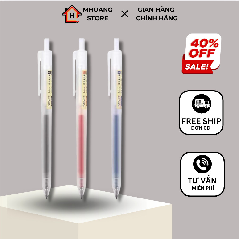 [Bản Cao Cấp] Bút Bi Mực Gel Thân Mờ Ngòi 0.5mm, Nhựa Cao Cấp Phong Cách Muji