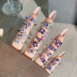 Nhẫn bướm phong cách bé gái màu hồng sang trọng nhẹ nhàng màu tím ngọt ngào Nhẫn mở Zircon thời trang