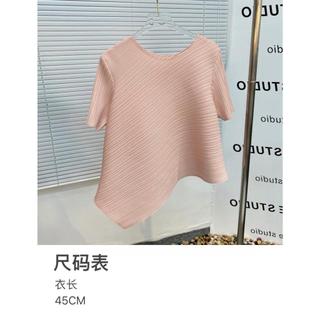 Miyake Xếp Ly Nữ Nữ Tay Ngắn Không Đều Áo Sơ Mi Nữ Niche Thiết Kế Top Không Tay Top Nữ Mùa Hè Phong Cách Lười