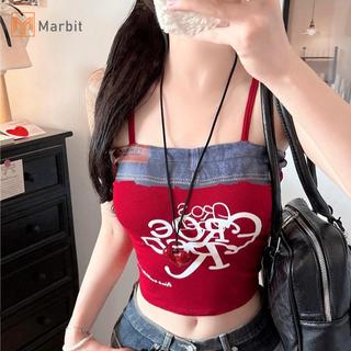 Marbit Camisole Denim Retro In Chữ, Phong Cách Gợi Cảm Cho Mùa Hè