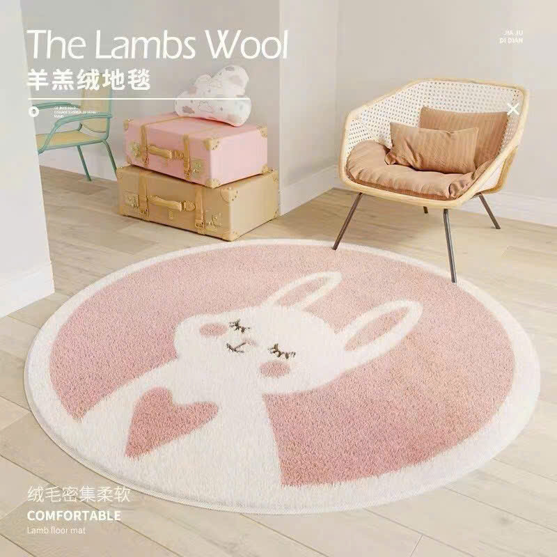 (TH77) Thảm Trải Sàn Lông Cừu Kích Thước 160x160cm MemMinCarpet Thiết Kế Hiện Đại, Sang Trọng