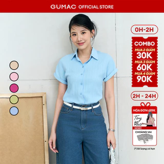 Áo sơ mi nữ GUMAC kiểu tay liền vải lụa xốp màu hồng, be dáng suông lai lật  LAE1032