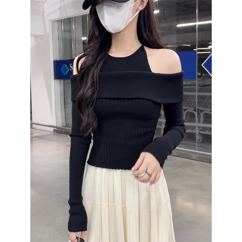 Dây cổ dài màu hồng ngọt ngào, tay dệt kim phù hợp thu đông