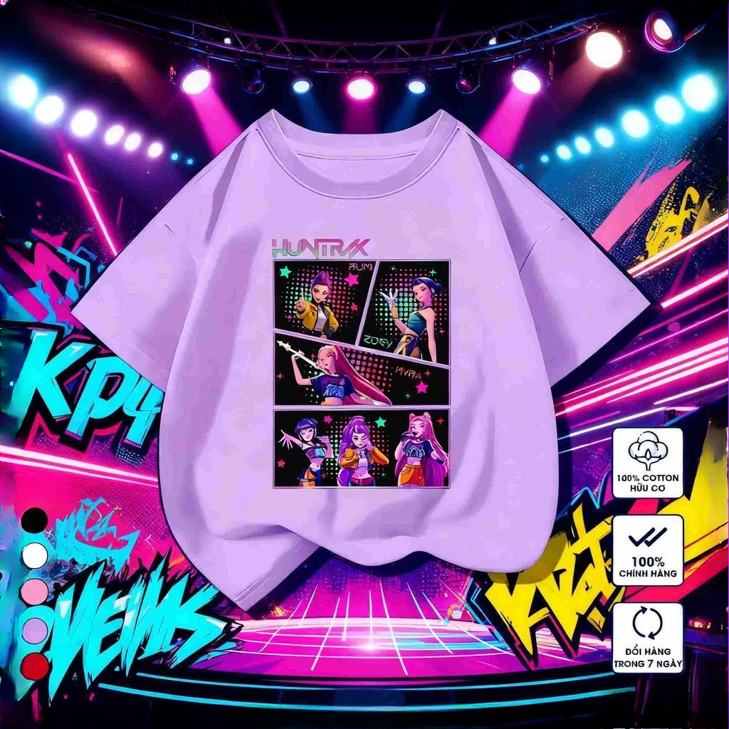 Áo phông cho Bé trai và Bé gái In họa tiết Kpop Demon Hunters vải 100% cotton mềm mại thoải mái top